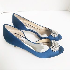 BADGLEY MISCHKA Blue Open Toe Pumps